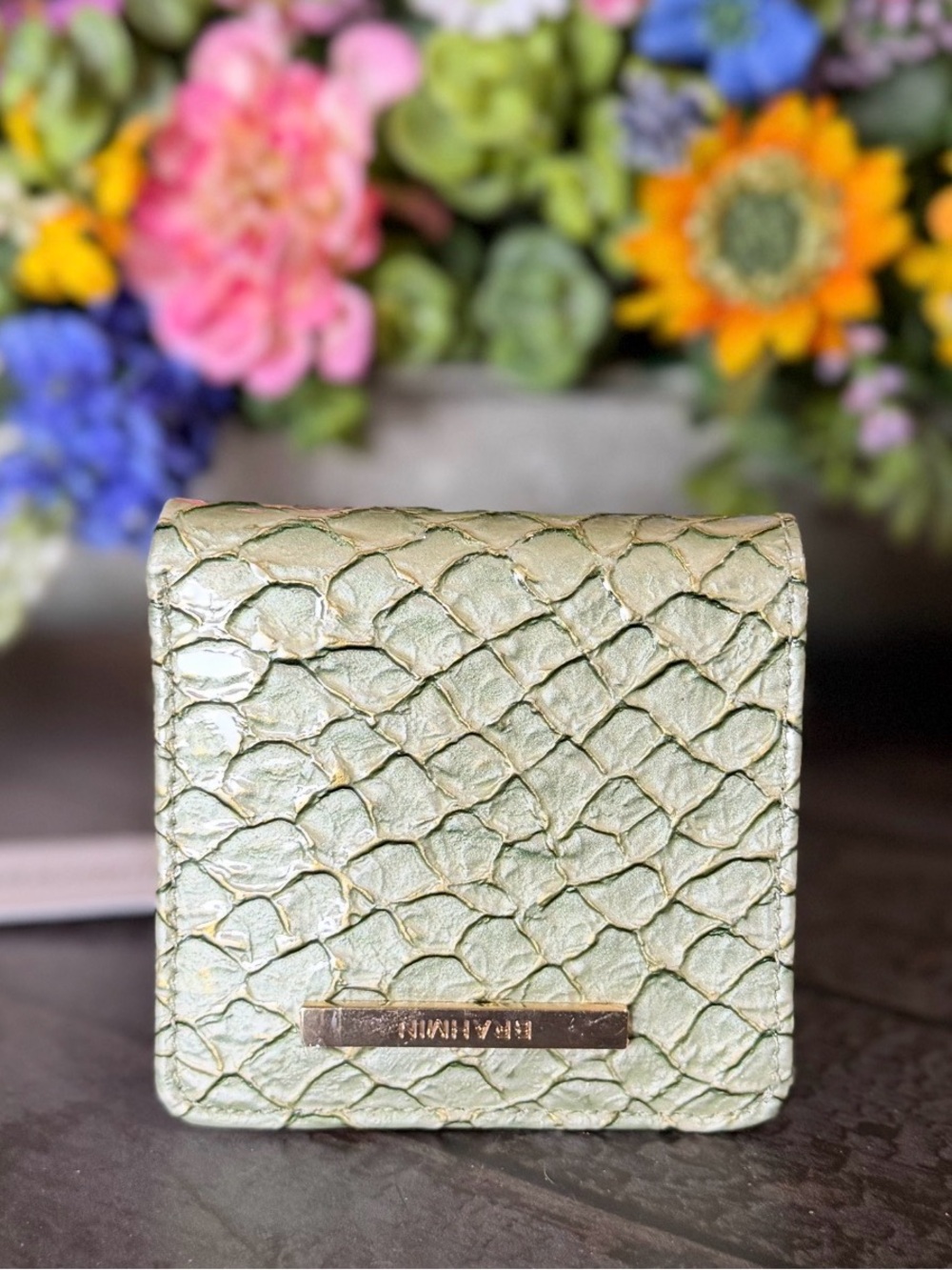 BRAHMIN JANE MINT NOVELLA PAYENT SNAKE LEATHER NWT GREEN - Picture 2 of 8